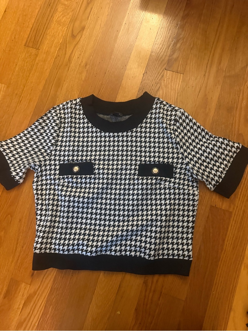 Ann Taylor Black White Houndstooth Short Sleeve Top Size M